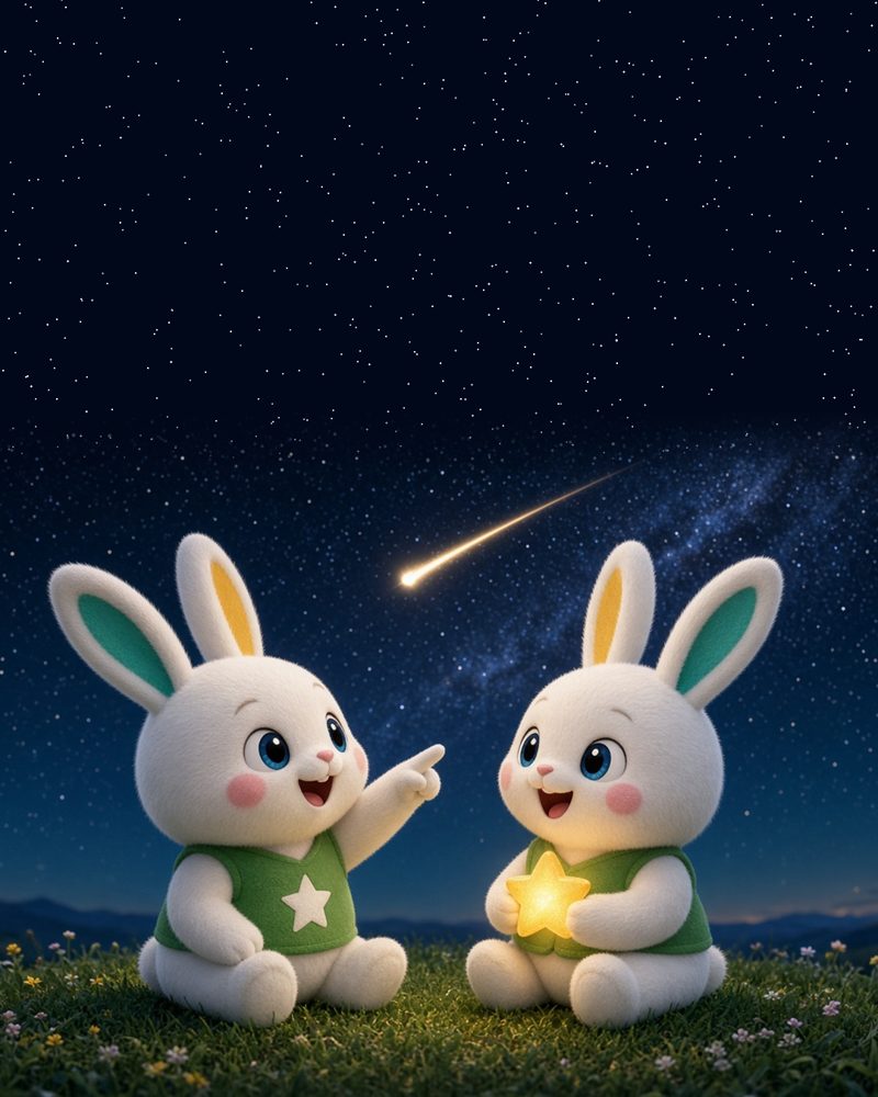 插畫:兩隻小兔在星空下聊夢想